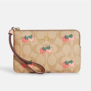 Coach Strawberry Print Corner Zip Wallet! Super cute